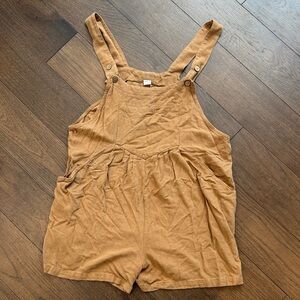 Caracilia Women’s Short Overall Romper Linen Loose Bibs Large - Dark Tan